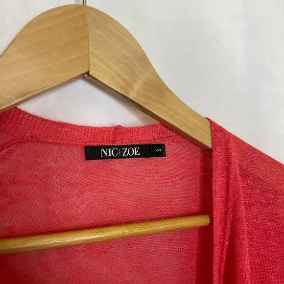 Women's Small Nic & Zoe Orange Linen Blend Cropped Cardigan Sweater - Picture 3 of 5